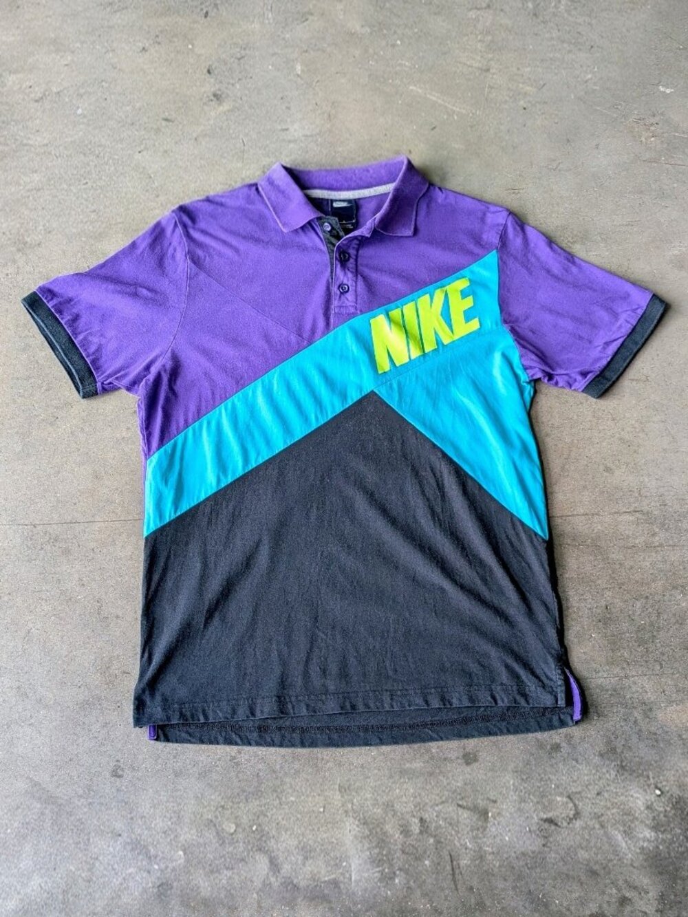 Nike Retro Colorblock Purple Teal Black Short Sleeve Polo Shirt large